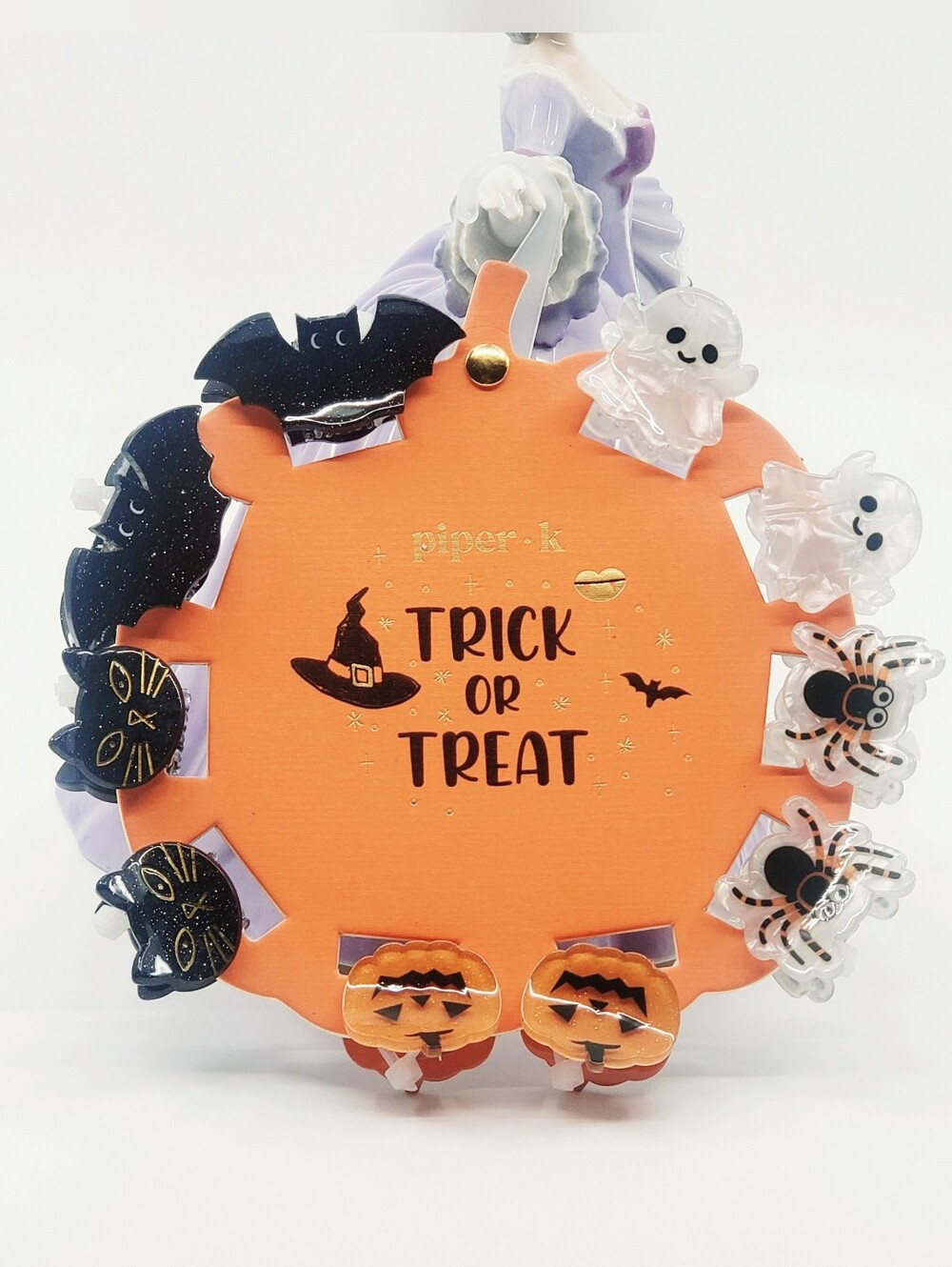Piper•K Kids Halloween Hair Clip Set - Orange/Black/White